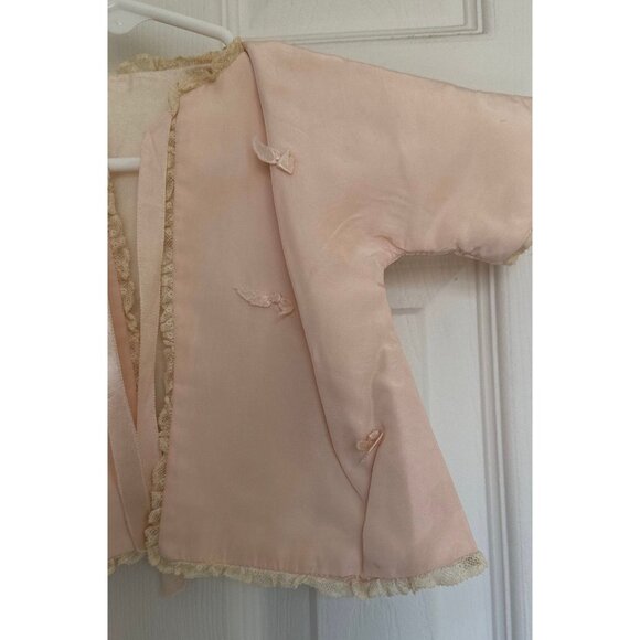 Vtg Pink Baby Jacket Julius Berger & Co. 1950's White Lace Edging Pink Ties - Picture 4 of 10